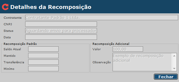 Selecione a data que deverá ser feita a recomposição, o valor desejado e as devidas observações. Feito isto, clique em Gravar.