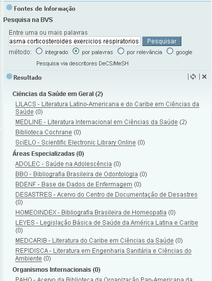 Resultado da pesquisa recupera referências bibliográficas nas bases de dados bibliográficas e