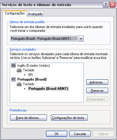 Através da guia Idiomas, botão, é possível configurar o layout do teclado, solucionando o problema frequentemente encontrado por alguns usuários quando mandam seu computador consertar e o teclado