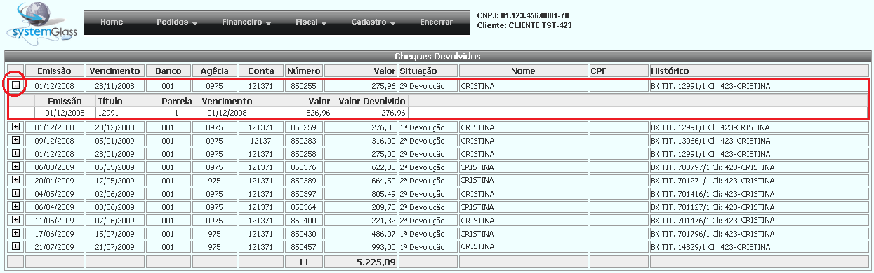 Figura 7.2. Listagem dos títulos em aberto Figura 7.3. Listagem dos créditos com saldo Figura 7.4.