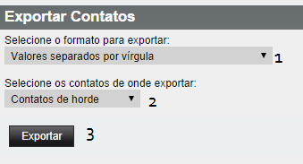 14 3.4 Exportando contatos a) Para exportar os contatos, clique na opção: no menu lateral esquerdo.