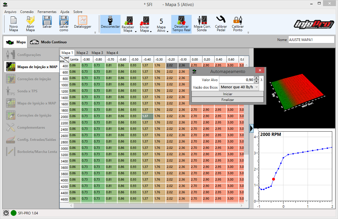 18 AUTOMAPEAMENTO O automapeamento é uma função avançada disponibilizada pelo software SFI-PRO que usa as informações de sonda para corrigir qualquer um dos mapas de injeção.