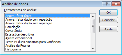 AOVA o Excel Matriz de Dados, cada colua guarda os resultados obtidos sob um determiado tratameto