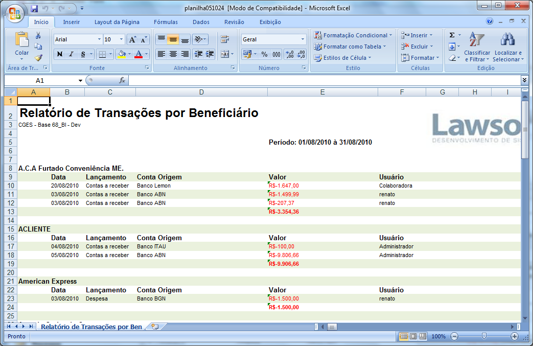 Selecione o modo de filtro (exemplo: mês corrente, ano acorrente, mês anterior, últimos 12 meses, intervalo customizado e etc.