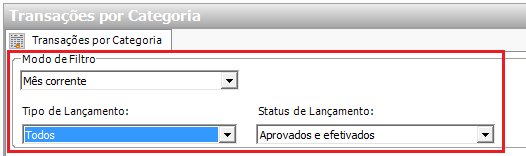 Transações por Categoria Aqui você visualizará todos os lançamentos financeiros por categoria.