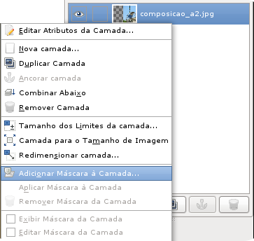 Composição de Imagens I, utilizado máscara. + = 1 Abra a imagem "composicao_a1.jpg". 2 Na janela da imagem clique em "Arquivo > Abrir como Camadas..." selecione a imagem "composicao_a2.jpg". 3 Salve essa composição como.