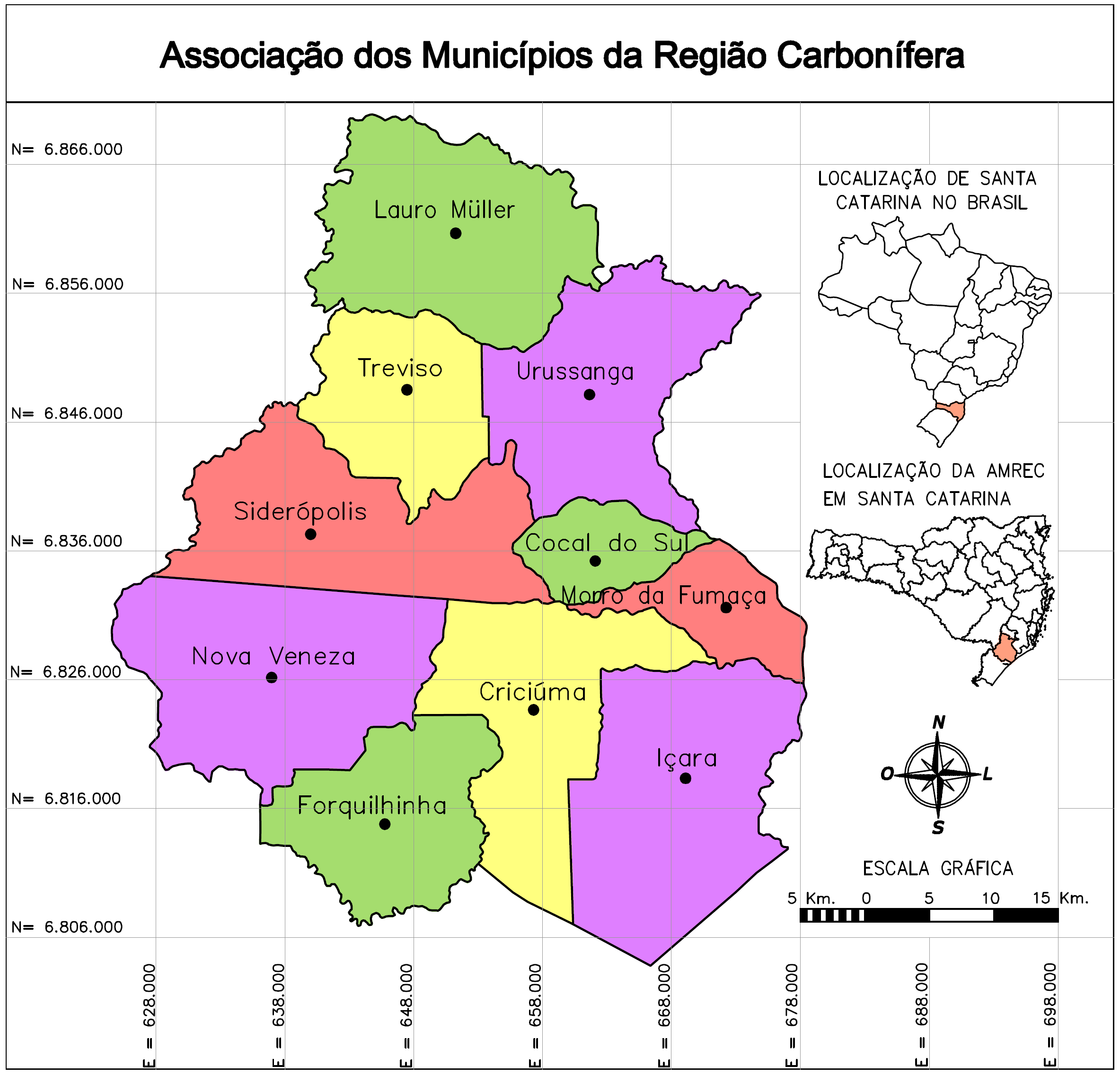 Figura 1: Mapa da Região Carbonífera. Fonte: Organizado pela autora a partir de http://www.amrec.com.br/municipios/index.