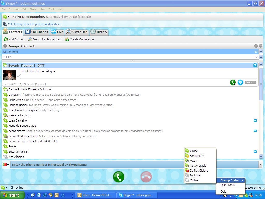 À semelhança de outros programas na Internet, também o Skype está organizado por barras de navegação, conforme mostrado acima, no campo 1.