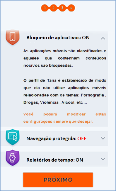 Na tela a seguir, você poderá verificar todos os módulos de segurança habilitados: Toque na seta para expandir a tela e exibir mais informações sobre cada tipo de proteção.