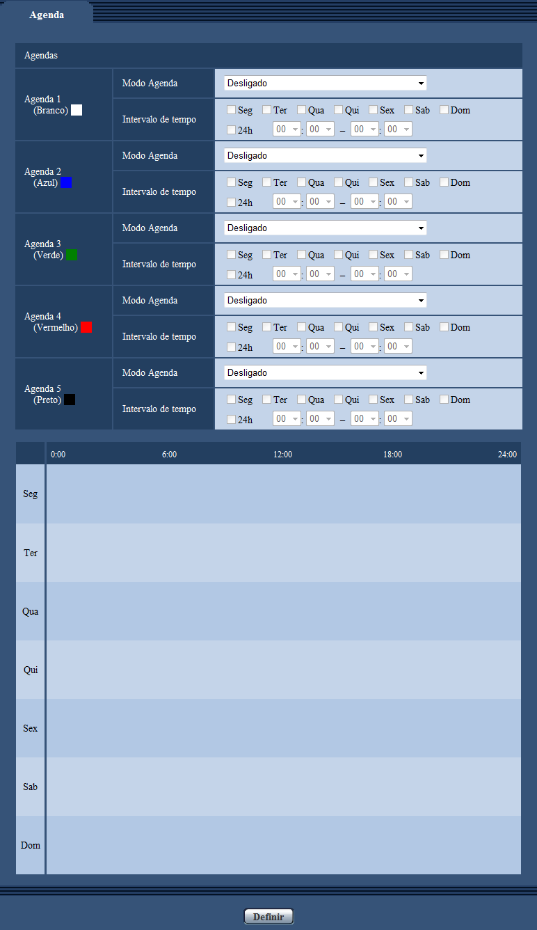 16 Configuração dos ajustes relativos às programações [Agenda] Até 5 programações podem ser implementadas. 1. Selecione uma ação a ser atribuída à programação de Modo Agenda.