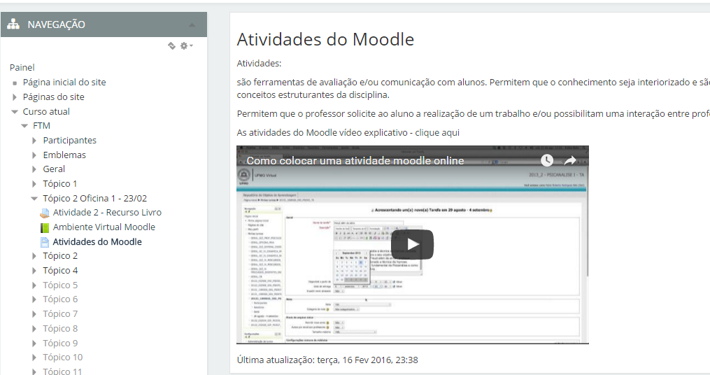 Finalizando: no final da página clique em salvar e mostrar ou salvar voltar ao curso.