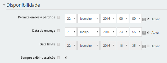 Passo 4 Configuração das Guias da Tarefa: Geral (Figura 4) orientações para a realização da mesma e arquivos se for necessário.