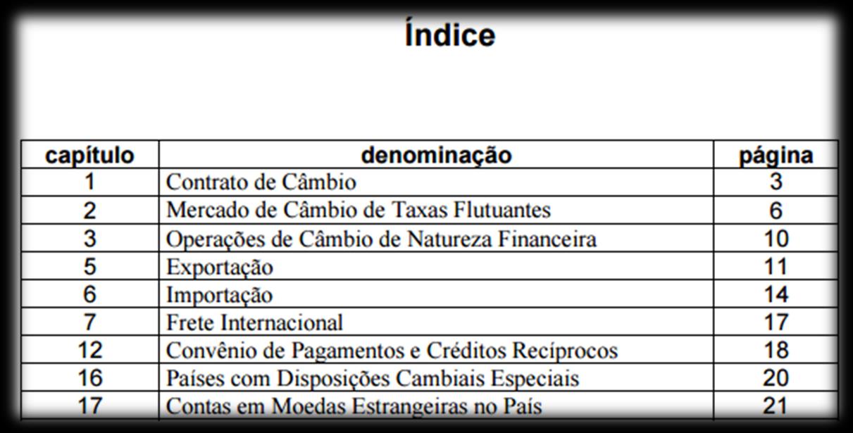 Consolidação das Normas Cambiais (CNC) É o manual editado e atualizado pelo BACEN que contém as INSTRUÇÕES PARA