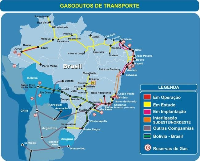 Bolívia, país que conta com grandes reservas de gás natural, fornece cerca de 9 milhões de metros cúbicos de gás diários ao Brasil. Com 3.150 km, dos quais 2.