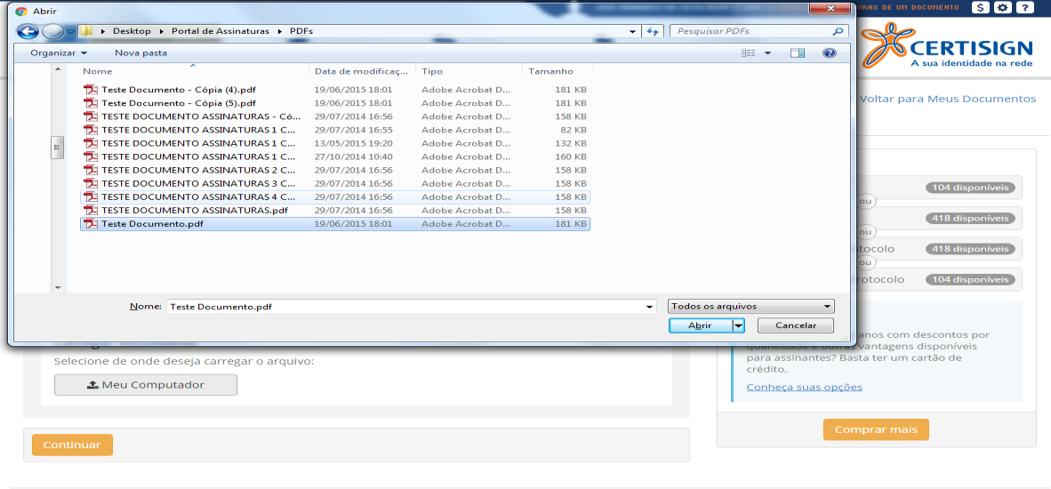 Clicando em MEU COMPUTADOR vai abrir uma caixa para selecionar seu documento