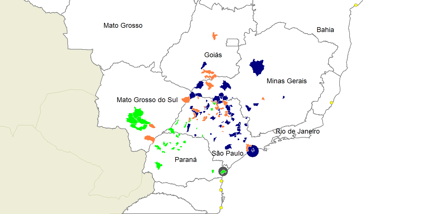 Mapa Exportação de Açúcar Áreas de Influência de Santos e Paranaguá Fonte: ANTAQ/MDIC 5.