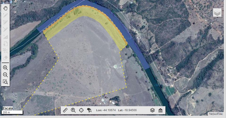 3.4.6.1.2 APP e Área Consolidada Ao se sobrepor as camadas de APP e Uso Rural Consolidado o sistema automaticamente calcula a área a ser recuperada da mesma de acordo com art. 16 da lei estadual 20.