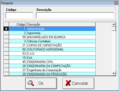 2 CADASTRO DE CURSOS Para cadastrar um curso, que é utilizado no registro de alunos, deve-se utilizar a opção ARQUIVO > CURSOS, como mostra a Figura 5.