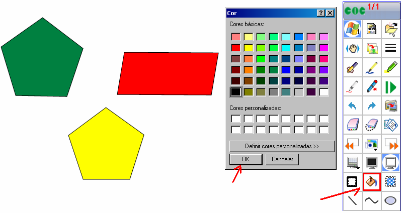 29/ 39 O ícone permite escolher a cor do preenchimento das figuras geométricas.