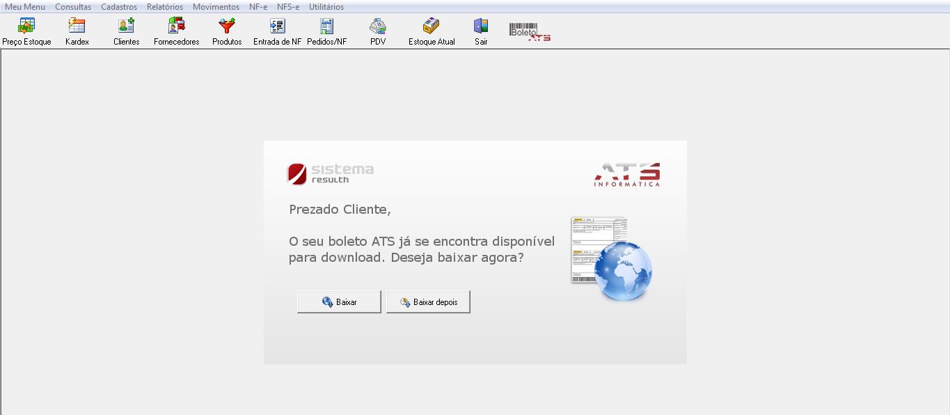 Clicando em Baixar depois, o sistema será liberado e será apresentada a seguinte