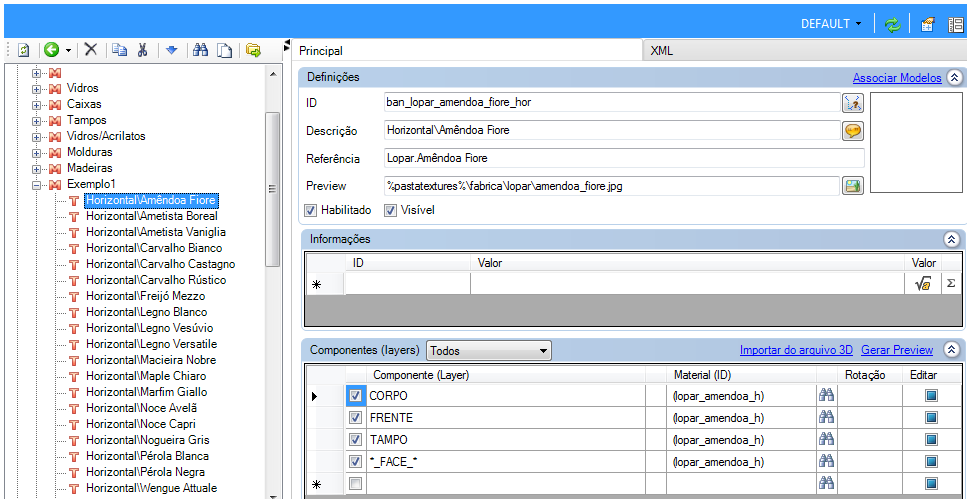 5. Os layers utilizados devem ser os mesmos existentes para modelo Madeiras, de cada grupo de modelo, ou seja, Externo, Interno, Fita e Fita Frontal, para cada biblioteca: Cozinhas, banheiros, Salas,