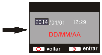 8.3 Configurando data e hora Pressione a Tecla de Energia para abrir o menu, pressione a Tecla Modo para alternar para o menu de configuração, e então pressione a tecla Obturador para confirmar.