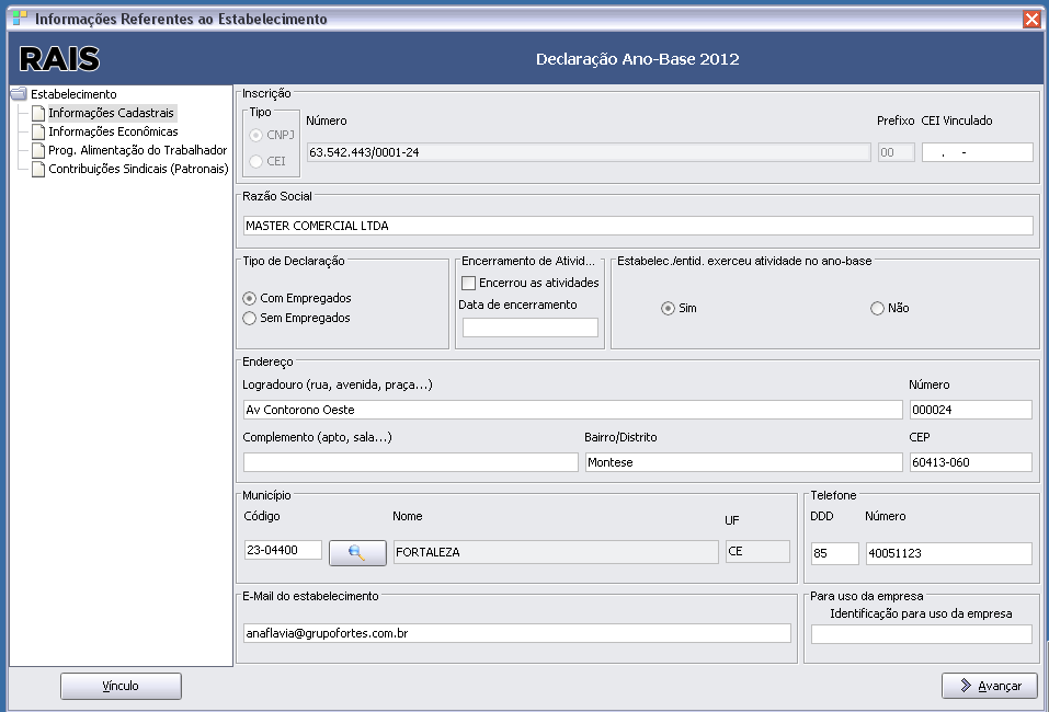 3.2 Para conferência das informações importadas, acesse o menu Declaração>>Abrir, selecione a localização da empresa a ser consultada e clique em Exibir.