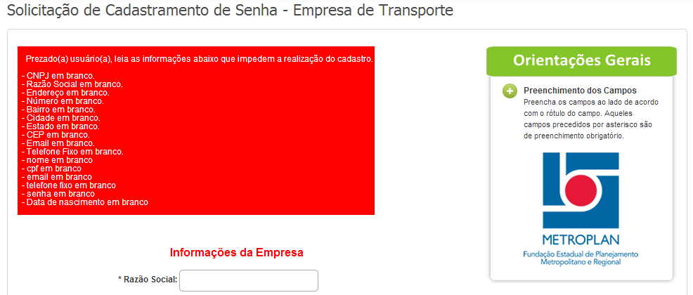 Os dados necessários para o preenchimento do cadastro do usuário vinculado a empresa são aqueles exibidos na imagem abaixo.