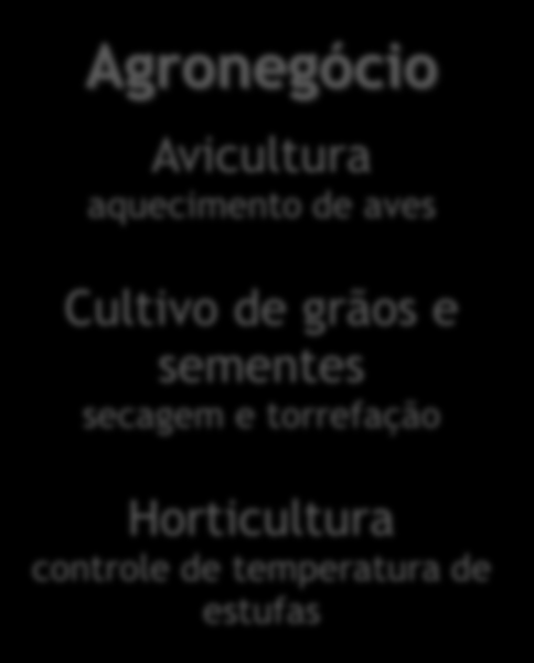 ÁREA DE NEGÓCIO GRANEL Principais Aplicações Residências, condomínios e comércio Aquecimento de água Preparo de alimentos Climatização Indústrias Alimentícia, Asfalto, Automotiva, Cerâmica,