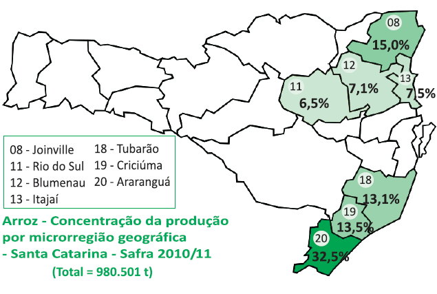 30 Segundo dados do CEPA (2012), cerca de um terço da área e da produção se concentra numa única Microrregião Geográfica, a de Araranguá (Figura 4).