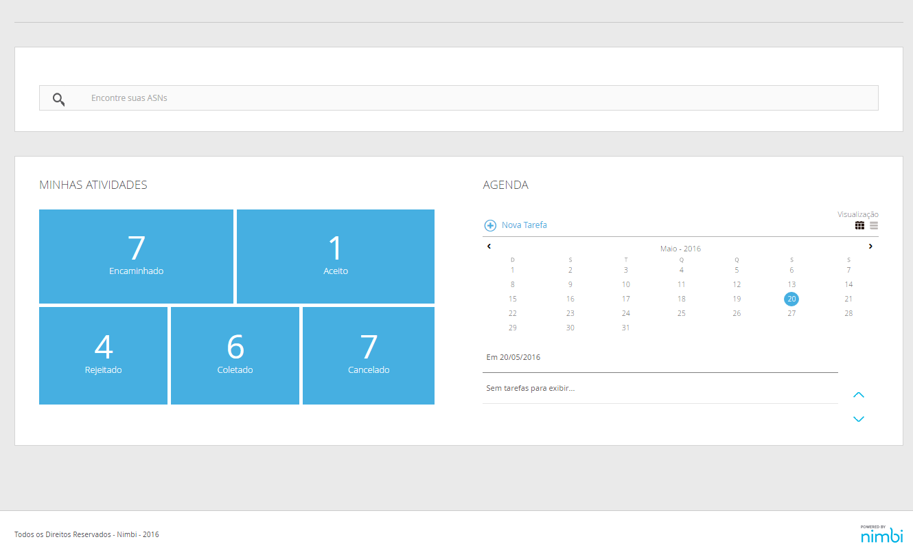 Módulo Transporta Dashboard Ao acessar o módulo Transporta, é possível visualizar um demonstrativo com Status e Agenda no Portal : 2 Em Agenda é exibido um