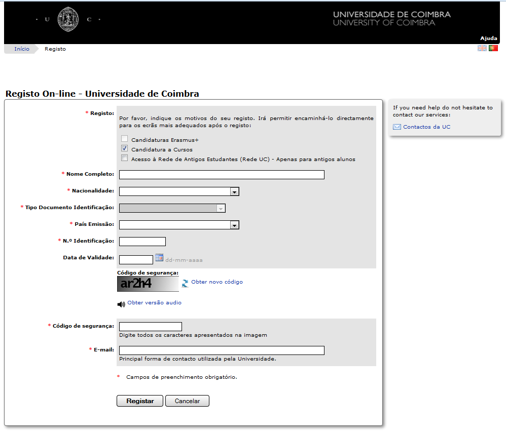 Na tela seguinte, preencha os seus dados pessoais: nome completo, nacionalidade, tipo de documento de identificação, país de emissão, nº identificação, data de validade e e-mail.