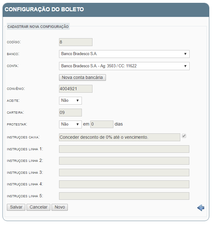 1.2 Configuração dos boletos: Acesso GERÊNCIA SERVIÇOS GERENCIAMENTO DE BOLETOS.