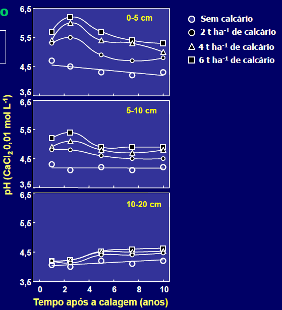 Manejo da acidez do solo Aplicação superficial de calcário: reação e mobilidade no solo