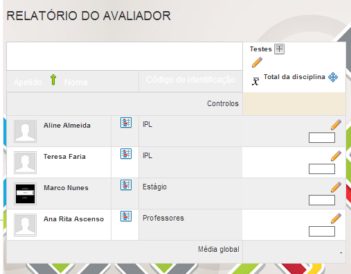 a) Relatório do avaliador Para aceder a este recurso tem de ir a Notas» Relatório do avaliador no menu CONFIGUAÇÃO.