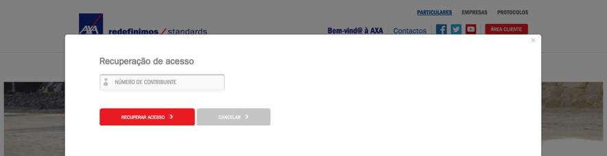 Caso se tenha esquecido da Password, deverá clicar em Não se lembra da sua Password? na página de login (https://www.axa.