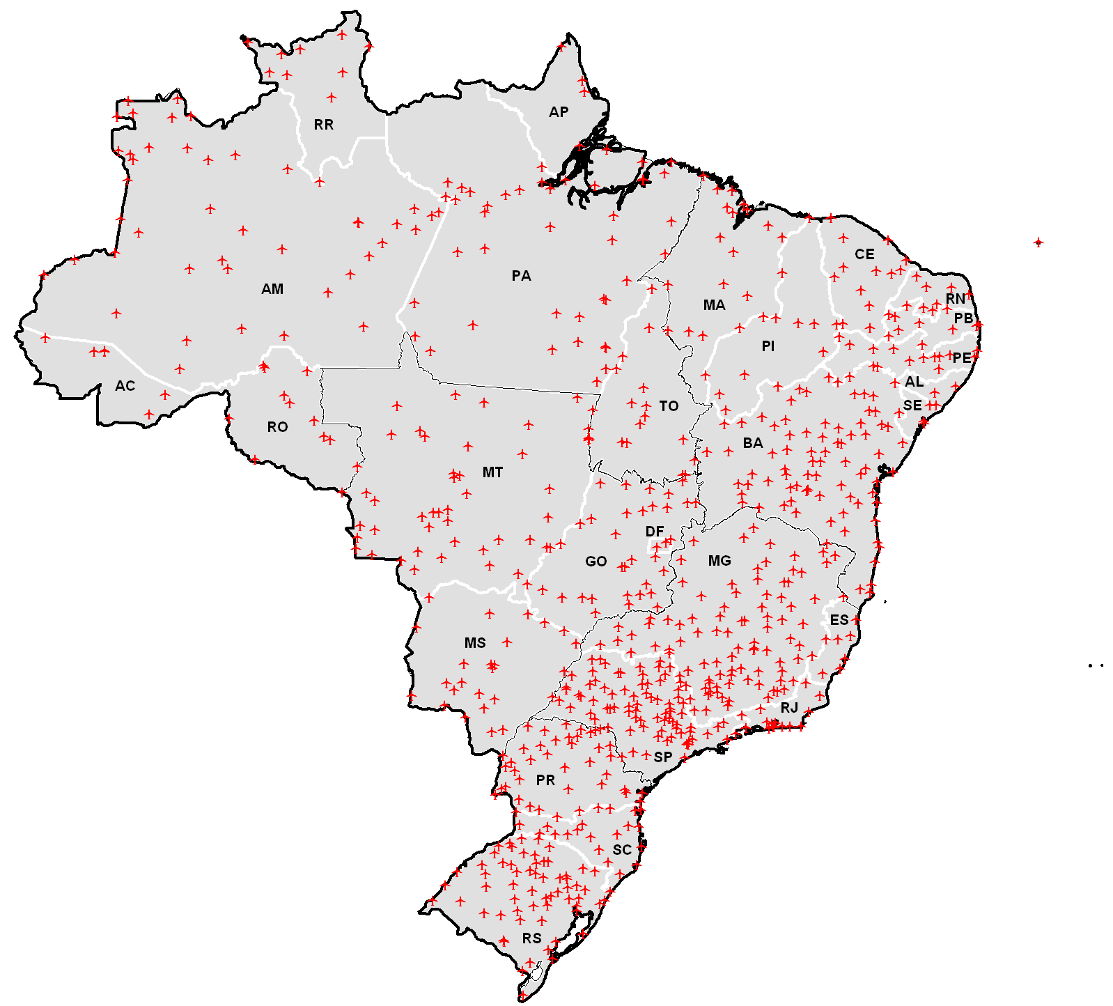 PANORAMA 724 aeródromos públicos (pistas de pouso e