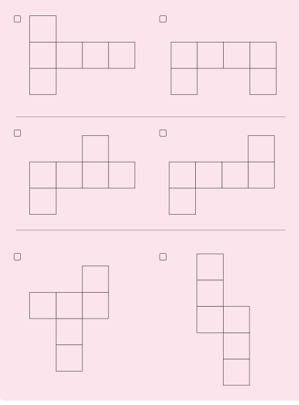 6- Identifique quais das figuras abaixo representam planificações do cubo. Tente primeiro identificar as planificações pedidas, apenas observando as formas.