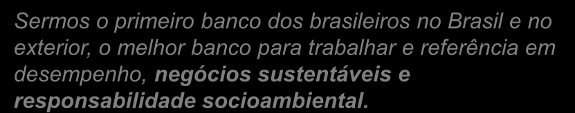 Visão de Futuro Sermos o primeiro banco dos brasileiros no Brasil e no exterior, o melhor banco