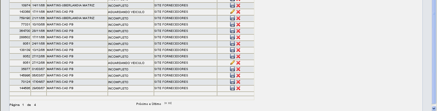 13.2. Lista de Notas Fiscais Abaixo segue a lista de Notas Fiscais, com o número da nota, data da nota, status do cadastro, origem da nota, e a ação