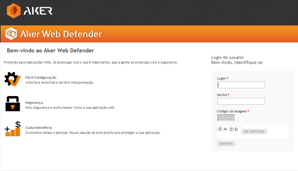 Figura 12 - Tela de acesso do Aker Web Defender A segurança de acesso às informações do Aker Web Defender é realizada perante a solicitação da identificação e senha.