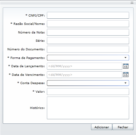 Página31 Lançamento Manual /Botão Adicionar: Use lançar manualmente uma conta a pagar que não consta na lista.