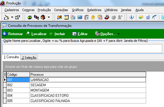 Processos 2. CADASTROS 2.1 CADASTRO DE PROCESSOS Realizar o cadastro dos processos de produção da empresa, acessar como mostra a Figura 1. Figura 1 Menu Processos.