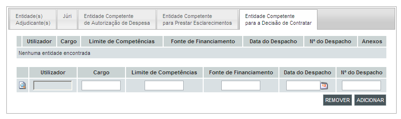 Equipa Entidade Competente para a Decisão de Contratar: a última entidade a ser definida é a entidade que tem as funções de adjudicar e contratar no final do procedimento, ao(s) fornecedor(es)