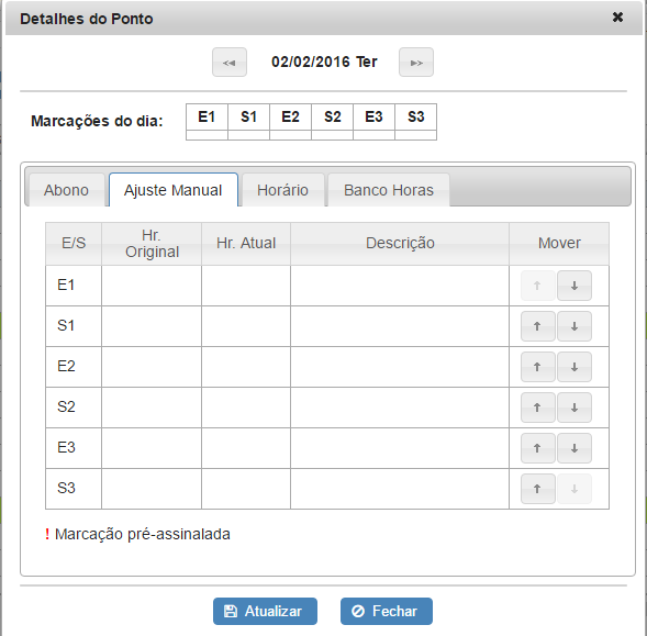 P á g i n a 15 do colaborador naquele determinado período, como as horas faltas, extras, atraso, trabalhadas, todos os dados necessários para administração do ponto. 6.4.