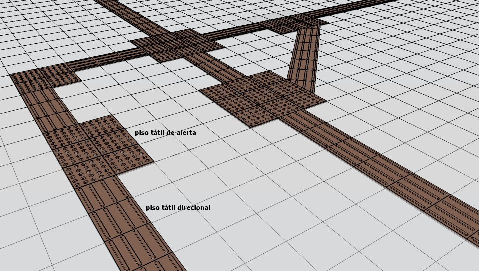 PISO TÁTIL Os pisos devem ser resistentes a tráfego intenso, regulares, contínuos, estáveis e antiderrapantes, de modo a oferecer segurança sob qualquer condição de uso.