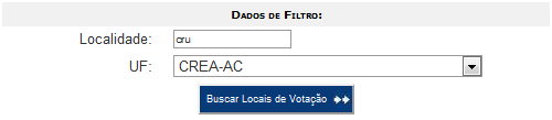 Consultar Urna por localidade Você pode consultar as urnas de uma determinada localidade através do recurso Consultar urna por localidade.