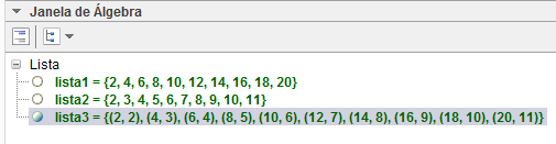 33 No exemplo acima, o valor do controle deslizante foi alterado para 7 e, como era o parâmetro Valor Final da sequência, a lista de valores foi alterada na Janela de Álgebra, exibindo, assim, os 7