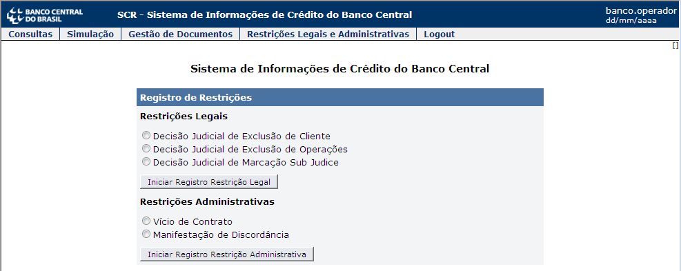 Para ter acesso a outras abas, como: Consultas, Gestão de Documentos, Cadastro, o usuário necessita de credenciamento nos serviços correspondentes, que lhe darão acesso à visualização e à utilização