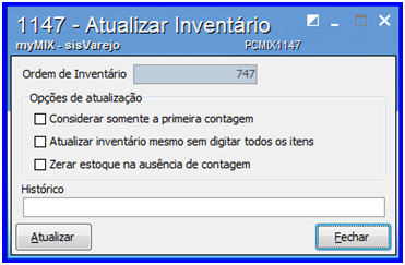 16 mymix Observação: caso necessário é possível informar a % (porcentagem) da divergência utilizando a opção Imprimir itens com divergência acima de %.